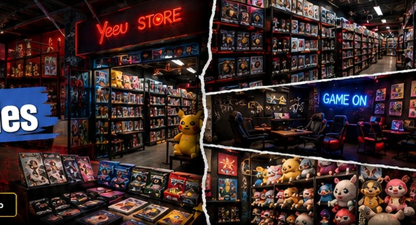 Ambiente geek con productos, coleccionables y gaming